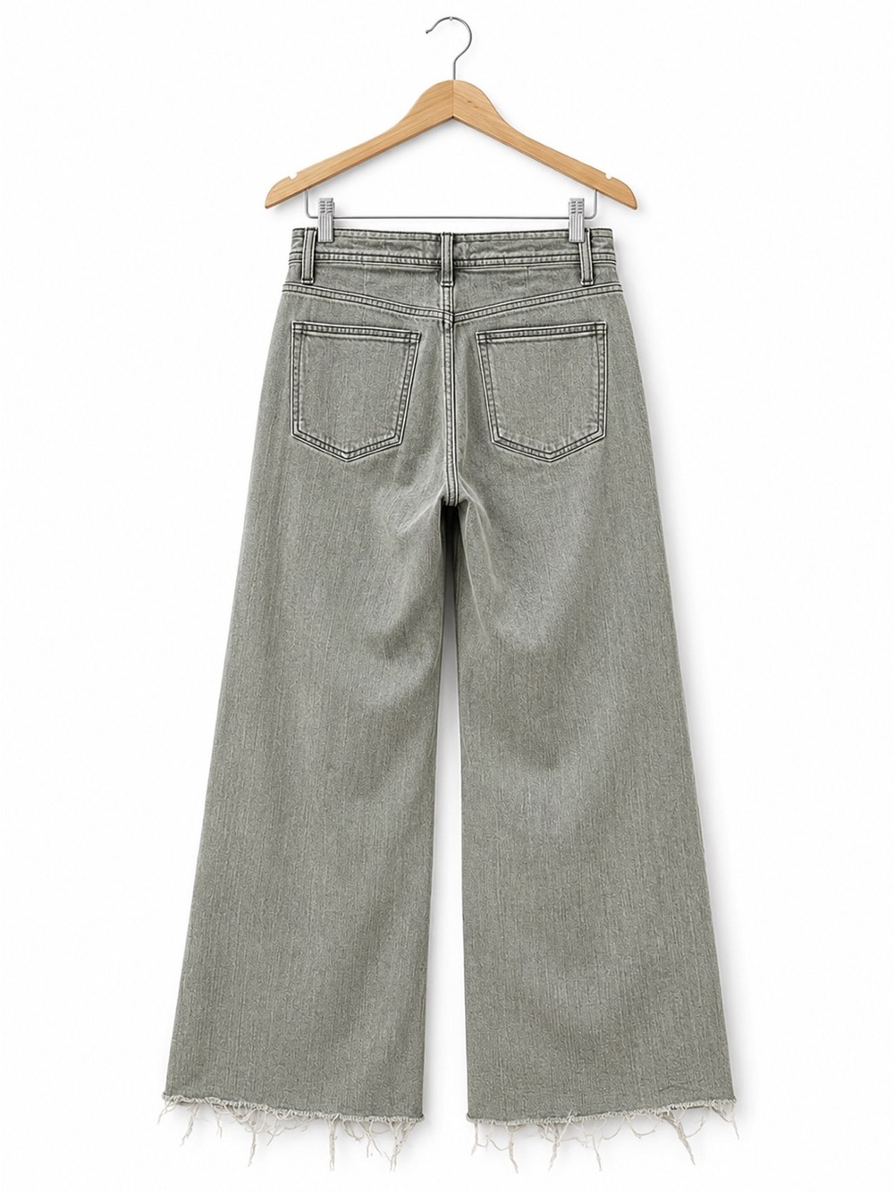 $148 Pistola High Rise Wide Leg Crop Green Jeans 28 Raw Hem